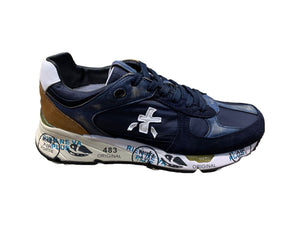 Mase navy sneaker with tan hill and white logo