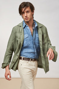 Linen shirt with pocket patches